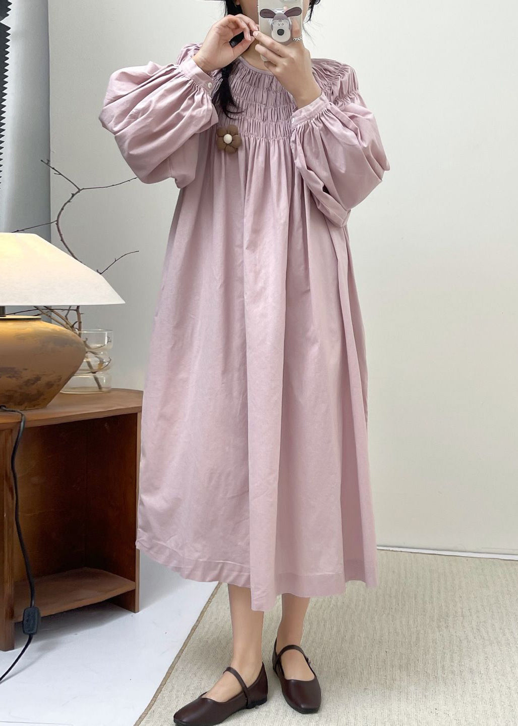 Loose Pink Wrinkled Pockets Cotton Dress Spring NN034 shopify