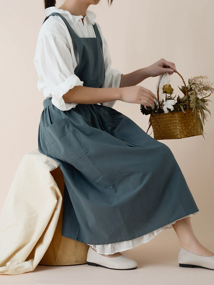 Women Casual Solid Summer Cotton Apron Dress KL1041 Ada Fashion