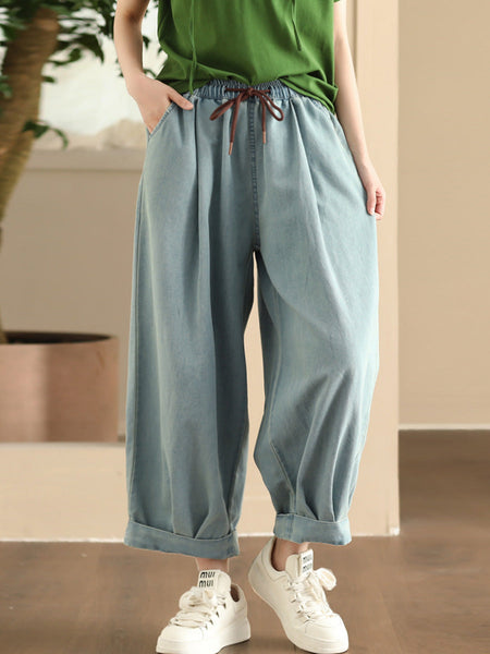 Women Summer Casual Solid Denim Loose Harem Pants FD003 ZMMM