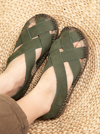 Women Summer Casual Solid Leather Weave Flat Shoes AS1055 Ada Fashion