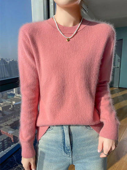 Women Autumn Casual O-Neck Soft 100%Wool Sweater QU030 BK