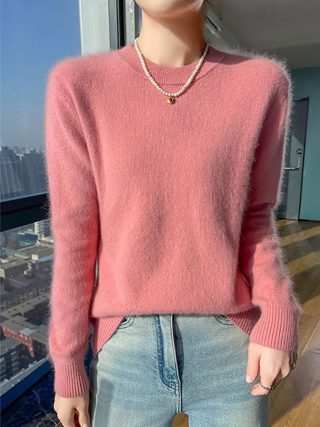 Women Autumn Casual O-Neck Soft 100%Wool Sweater QU030 BK