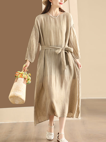 Women Summer Artsy Solid Strap Ramie Dress QW1014 Ada Fashion