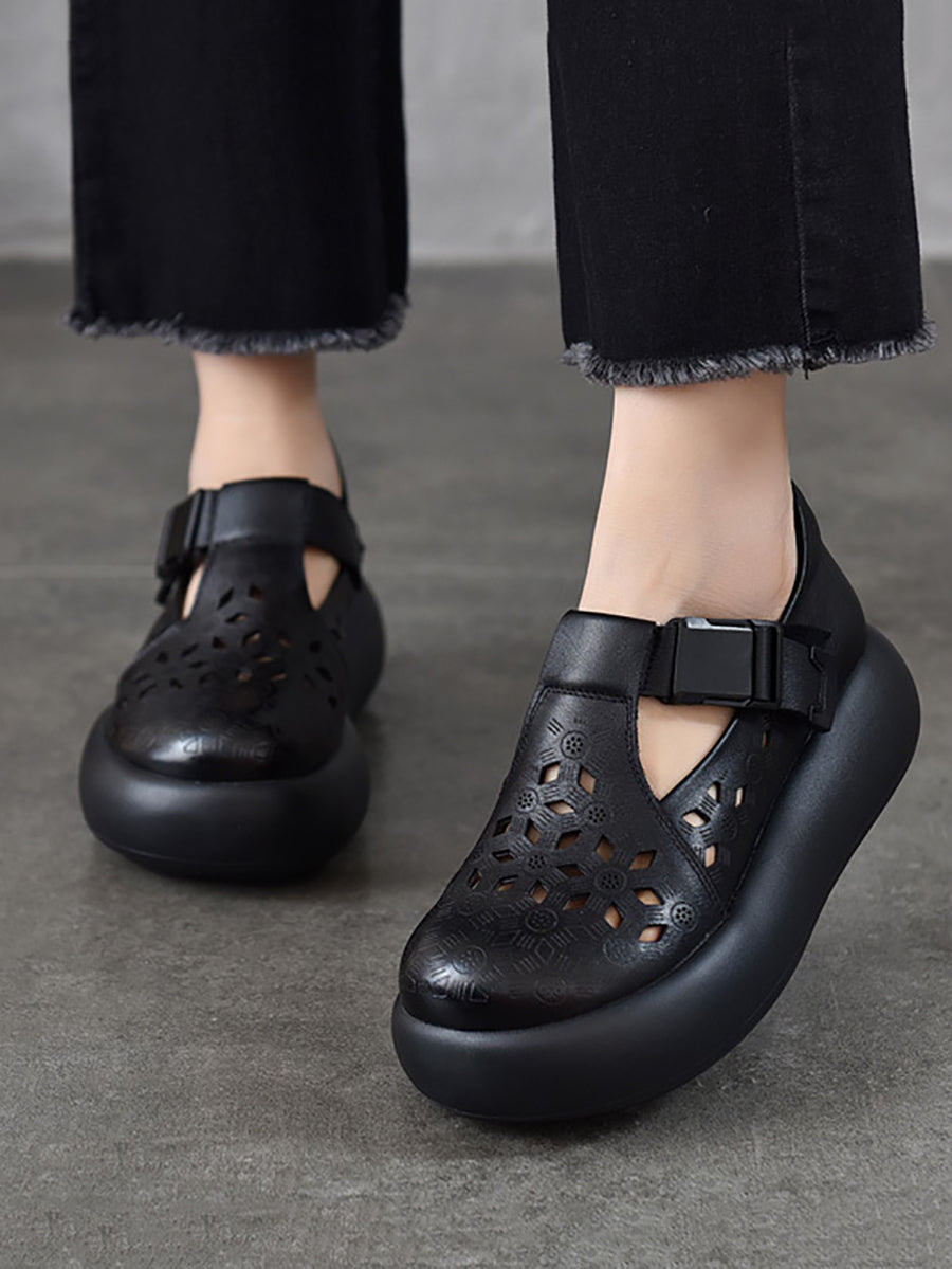 Out Hollow Casual Leather Women Genuine Shoes Summer Platform FashionChic