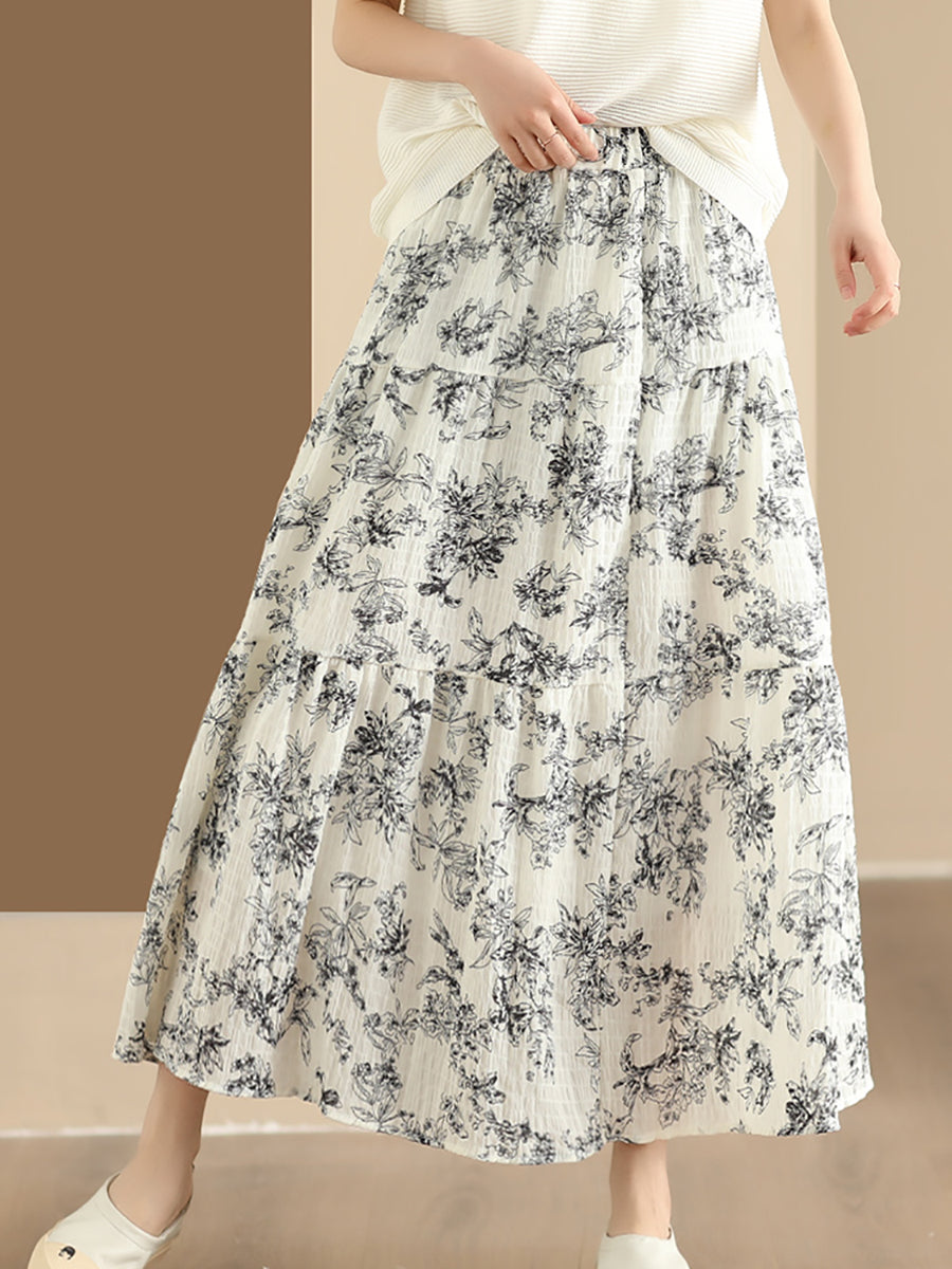 Women Summer Vintage Floral Cotton Loose Skirt BN1017 Ada Fashion