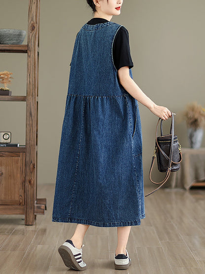 Women Casual Summer Solid Denim Vest Dress BN1012 Ada Fashion