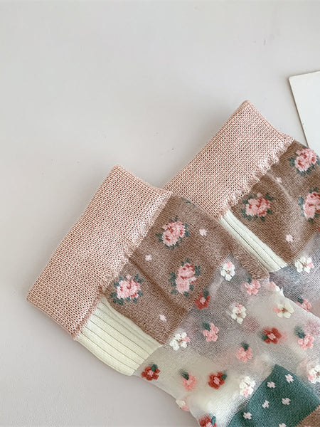 3 Pairs Women Artsy Floral Thin Socks FD037 BUYKUD