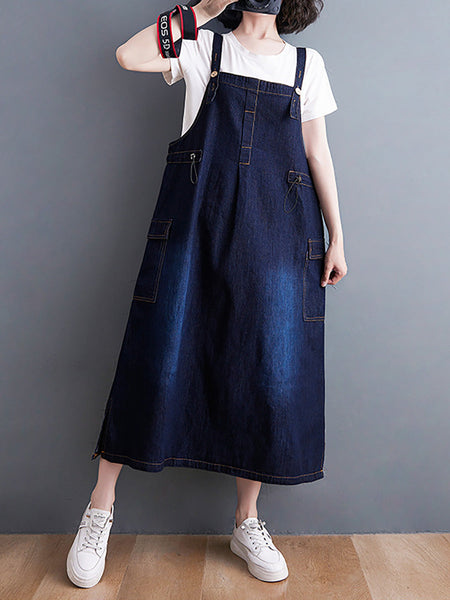 Women Summer Casual Solid Denim Vest Dress CO1021 Ada Fashion