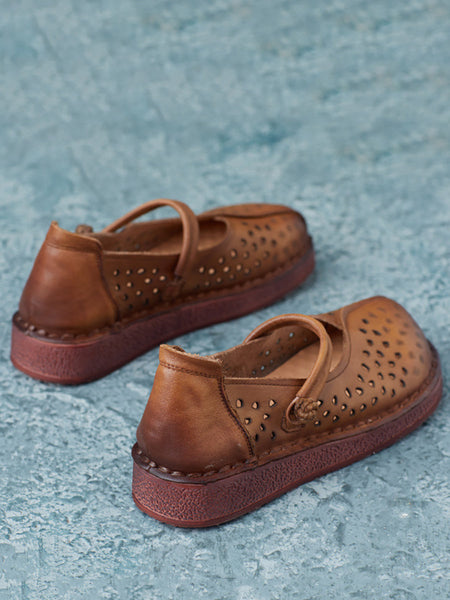 Women Summer Casual Leather Spliced Cutout Flat Sandals FG1029 Ada Fashion