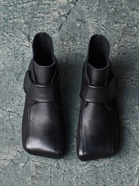 Women Artsy Leather Spliced Square Collar Ankle Boots BA1033 Genistyle Shop