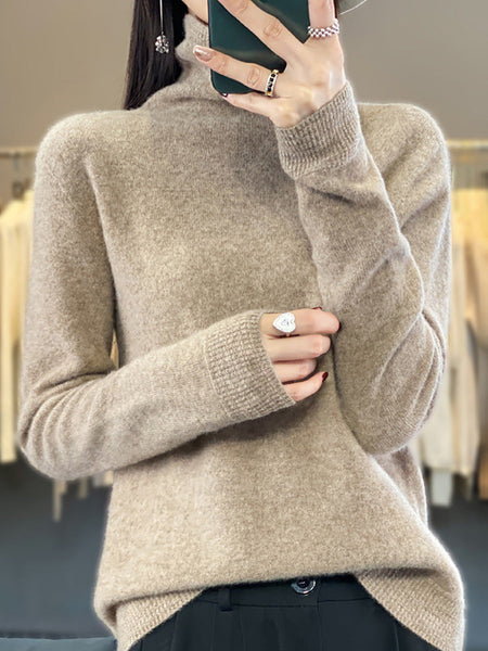 Women Autumn Turtleneck 100%Wool Soft Solid Sweater BA1037 Genistyle Shop