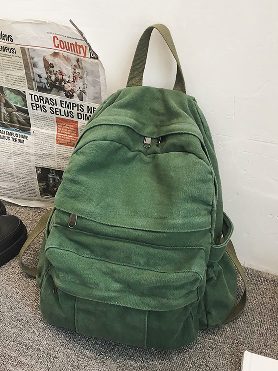 Women Casual Solid Canvas Large Capacity Backpack AT1030 BUYKUD