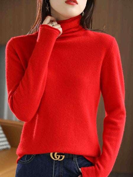 Women Autumn Turtleneck 100%Wool Solid Sweater BA1009 Genistyle Shop