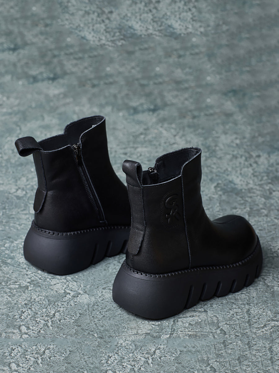 Women Retro Genuine Leather Platform Boots QM017 RXMY