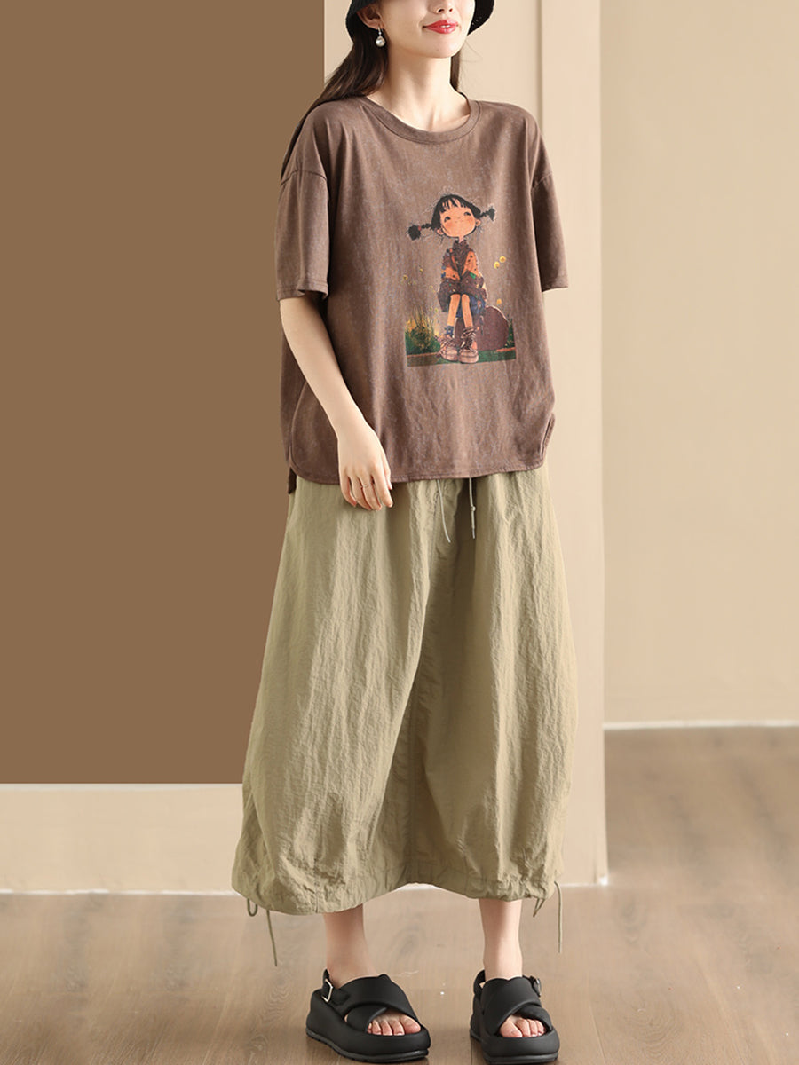 Women Summer Casual Print Retro Pullover Cotton Shirt OO1047 ZMMM