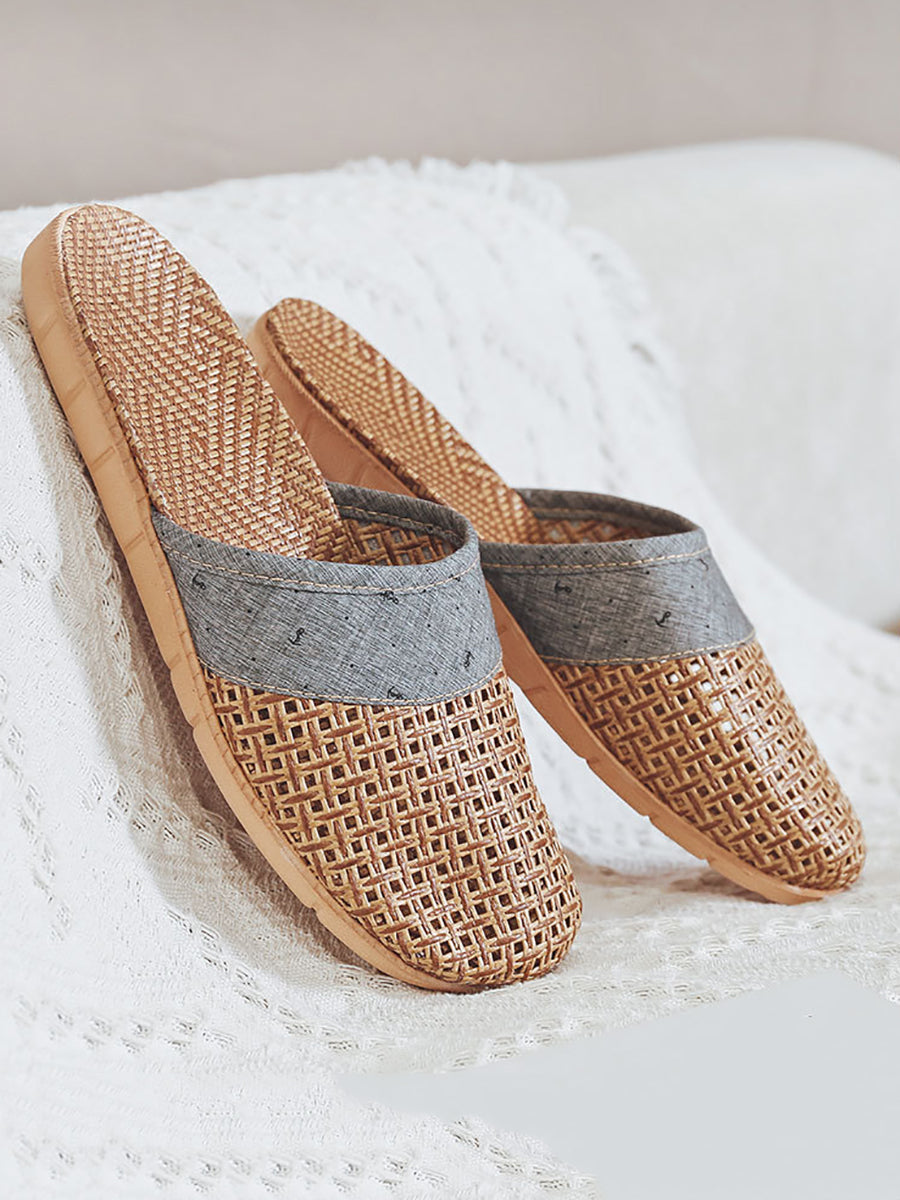 Women Summer Vintage Bamboo Weaving Spliced Slippers FG1022 Ada Fashion