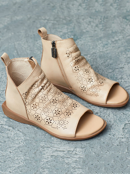 Women Summer Casual Solid Leather Open-toe Flat Shoes UI1015 Ada Fashion