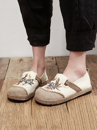 Women Ethnic Flower Embroidery Linen Cotton Flat Shoes AH1062 TACH