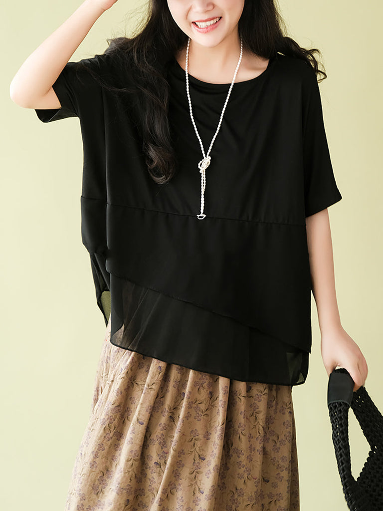 Plus Size Women Summer Casual Irregular Spliced Shirt AS1062 Ada Fashion