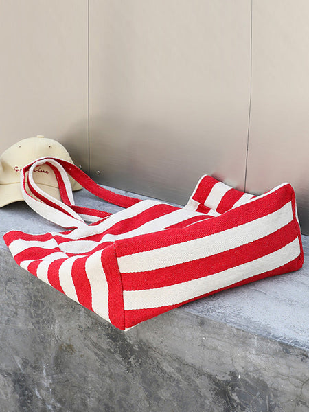 Women Casual Stripe Canvas Large Capacity Shoulder Bag CX044 LCPJ