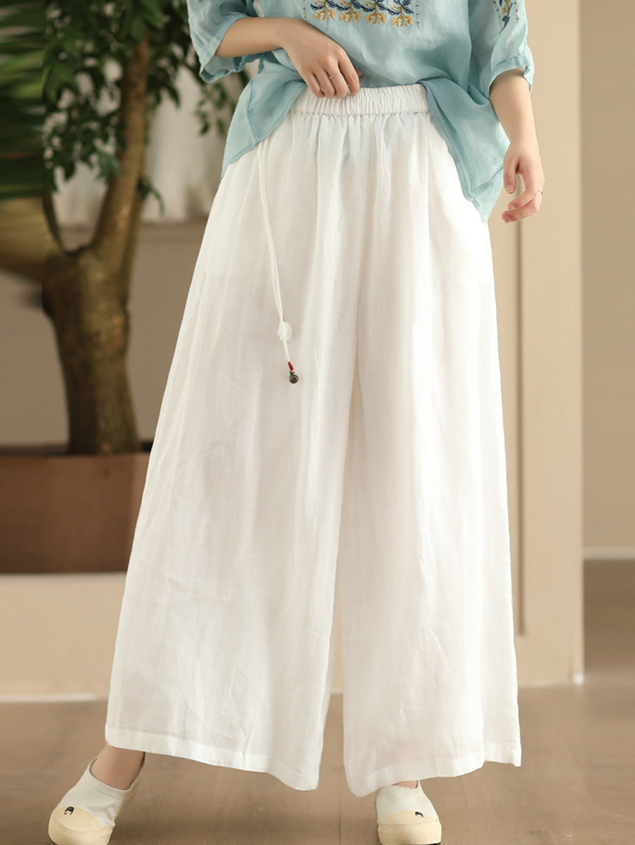 Women Summer Dual-layer Wide-leg Ramie Pants FD049 ZMMM