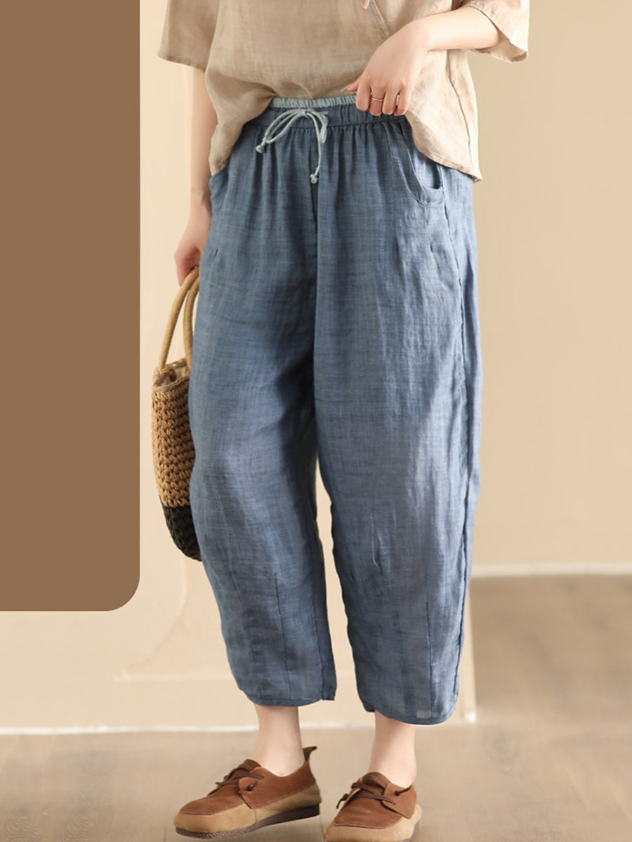 Women Summer Vintage Solid Ramie Harem Pants CX024 BUYKUD