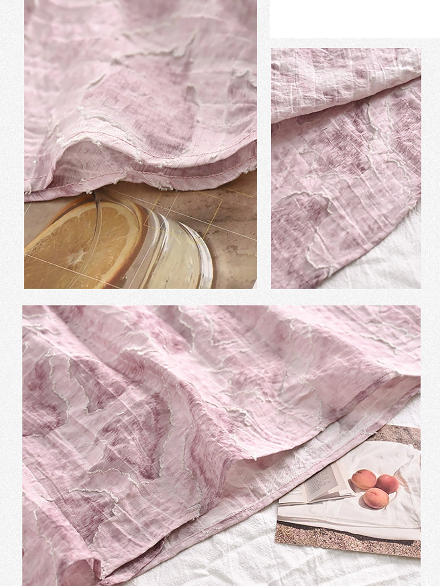 Women Summer Vintage Print O-Neck Button Loose Shirt II1009 BUYKUD