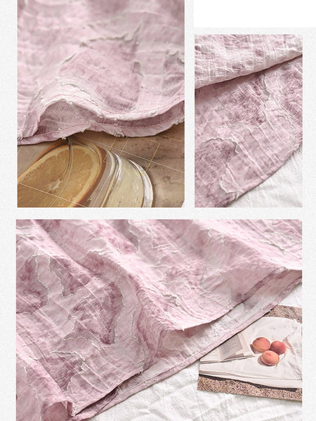 Women Summer Vintage Print O-Neck Button Loose Shirt II1009 BUYKUD