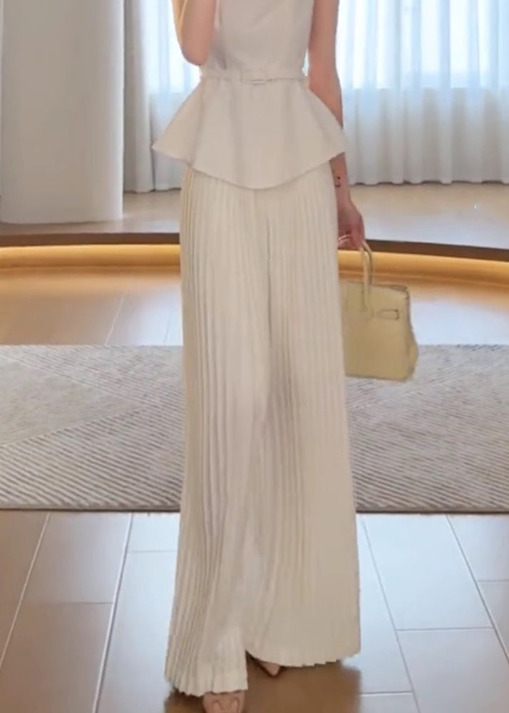 White Waist High Leg Spring Pants Wide Classy FashionChic