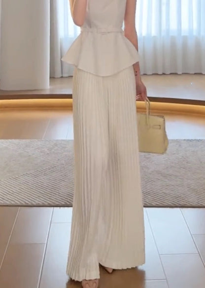 White Waist High Leg Spring Pants Wide Classy FashionChic