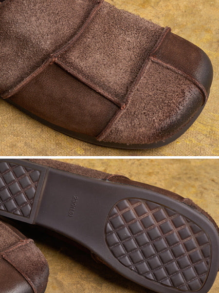 Flat Shoes Leather Vintage Women Autumn Spliced FashionChic