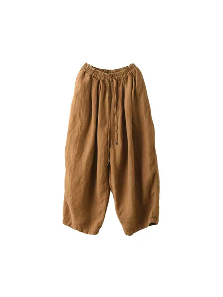 Pants Women Casual Summer Color 100%Linen Pure Wide-leg FashionChic