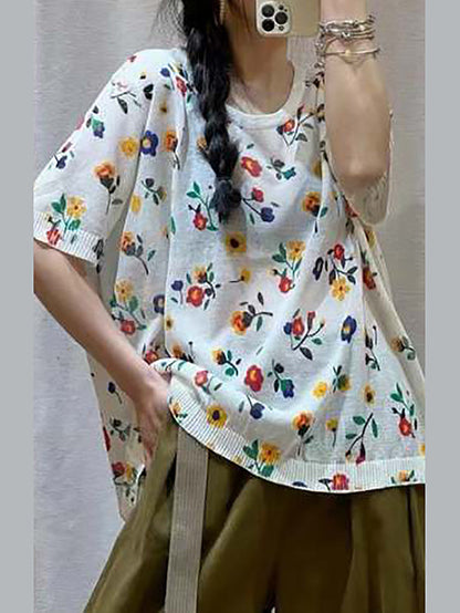 Women Casual Flower Summer Loose Pullover Shirt QW1027 Ada Fashion