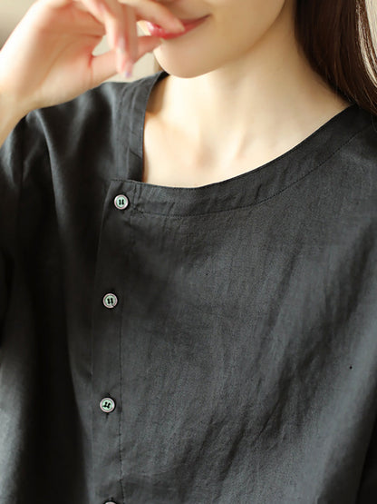 Thin Color Women Summer Shirt Pure Casual O-Neck FashionChic