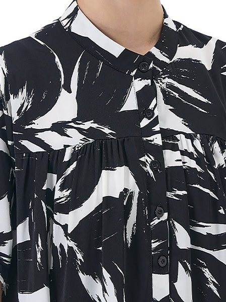 Women Artsy Flower Colorblock Loose Tiered Dress CX048 BUYKUD