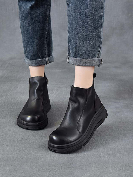 Color Chelsea Boots Leather Women Platform Pure Winter FashionChic