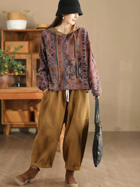 Women Casual Autumn Flower Hooded Cotton Sweatshirt WG021 ZMMM