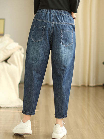 Women Summer Casual Fish Embroidery Denim Harem Pants AS1043 Ada Fashion