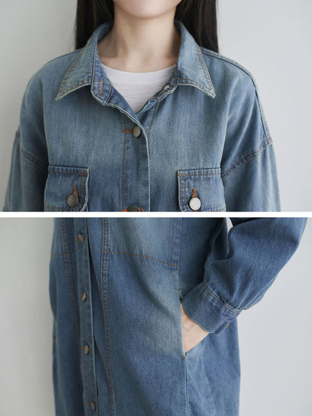 Women Autumn Casual Solid Pocket Denim Shirt Coat AS1001 YTLSFZ
