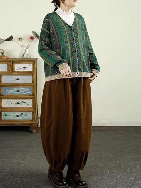 Women Autumn Casual Colorblock Knit V-Neck Cardigan Sweater AH1040 ZMMM