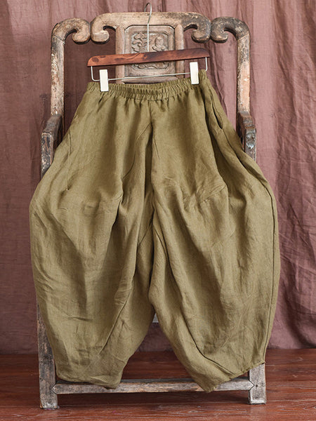 Women Autumn Rero Solid Linen Loos Bloomers AH1052 BUYKUD