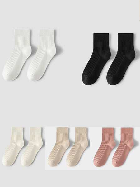 5 Pairs Women Winter Solid 100%Cotton Socks BA1031 Genistyle Shop
