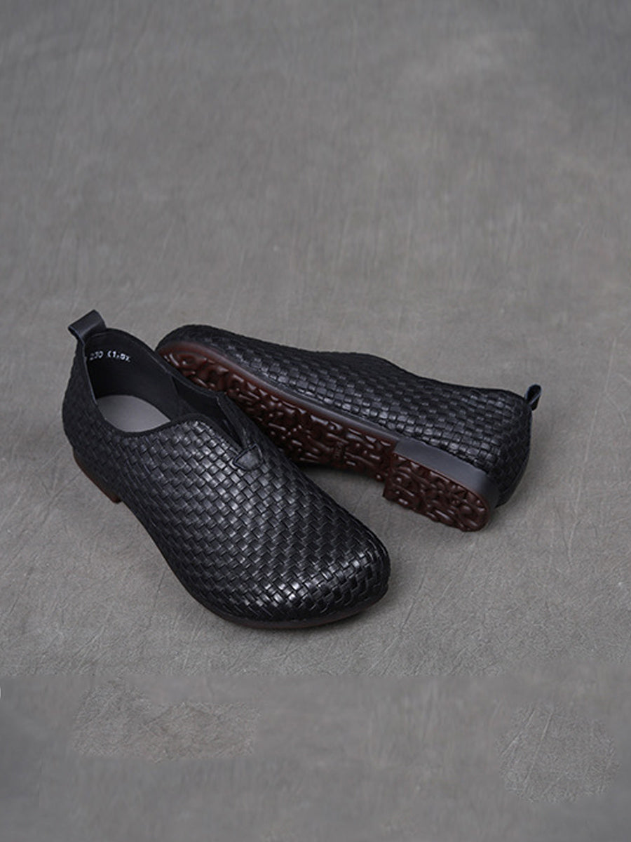 Women Weave Autumn Shoes Leather Vintage Genuine FashionChic