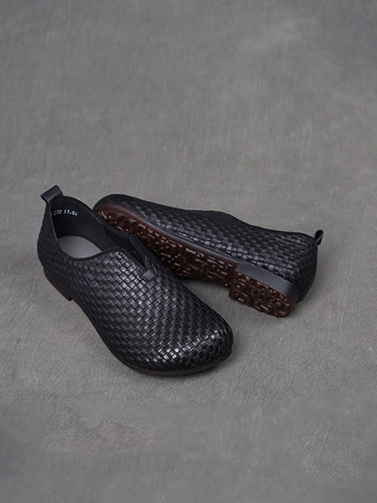 Women Weave Autumn Shoes Leather Vintage Genuine FashionChic