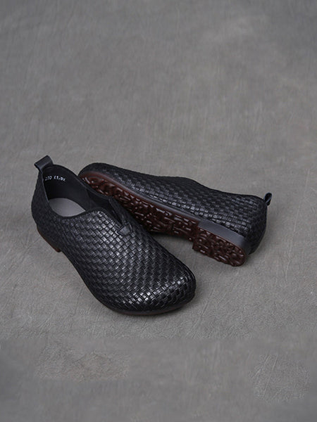 Women Weave Autumn Shoes Leather Vintage Genuine FashionChic