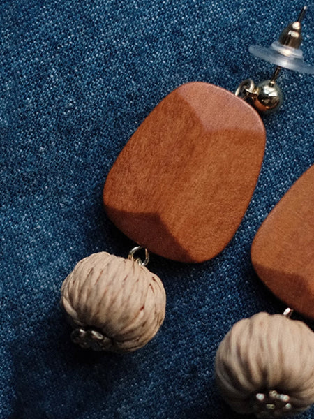 Ball Straw Women Wooden Earrings Weave Bohemia FashionChic