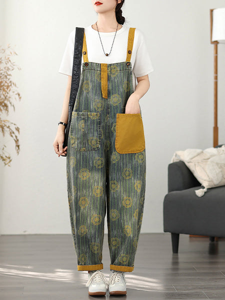 Fashion Denim Summer Stripe Flower Women Jumpsuits FashionChic