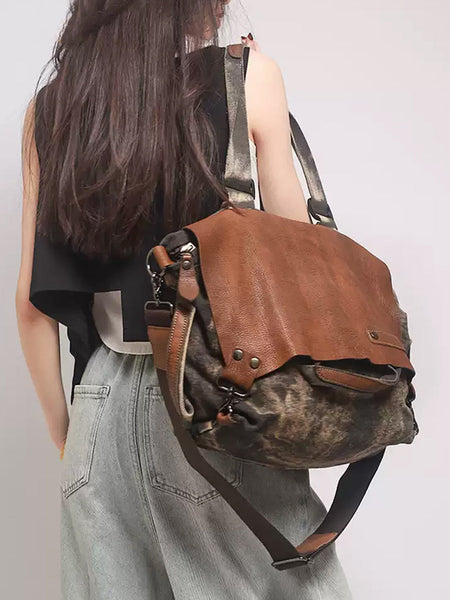 Women Vintage Genuine Leather Spliced Shoulder Bag WU016 BUYKUD