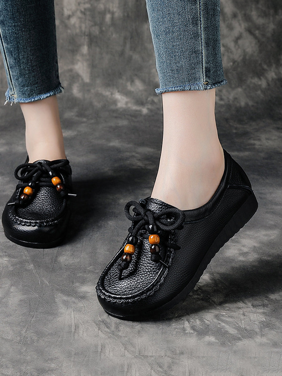 Leather Shoes Heel Women Soft Vintage Low FashionChic