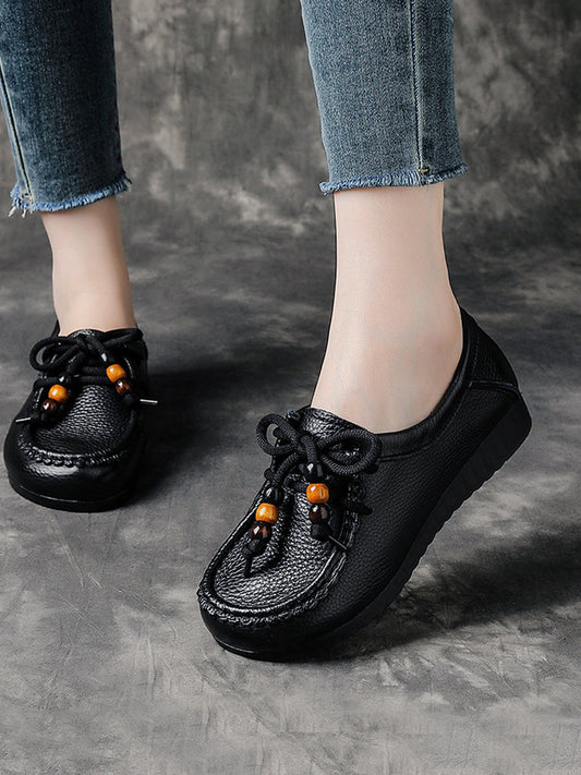 Leather Shoes Heel Women Soft Vintage Low FashionChic